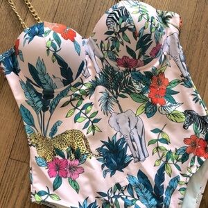 gold chain tropical jungle one piece swimsuit